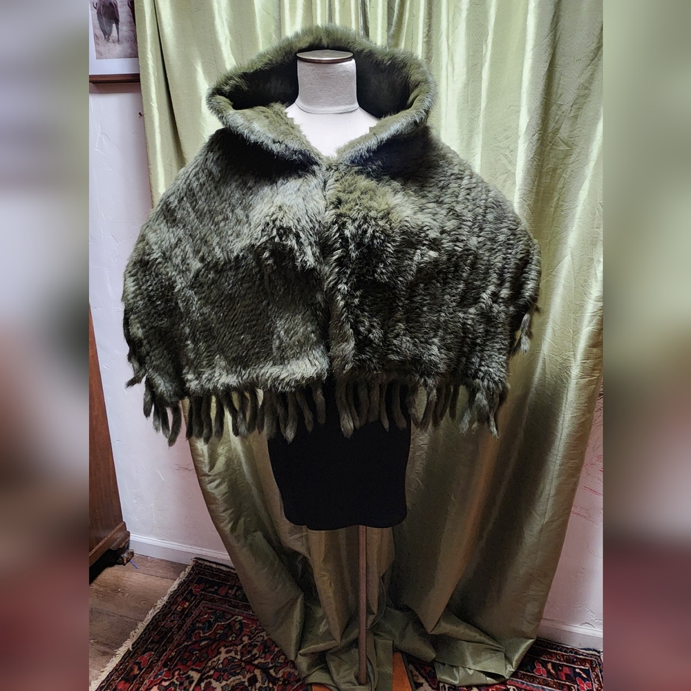 Pure Rabbit Fur Cape with Fringe Detail